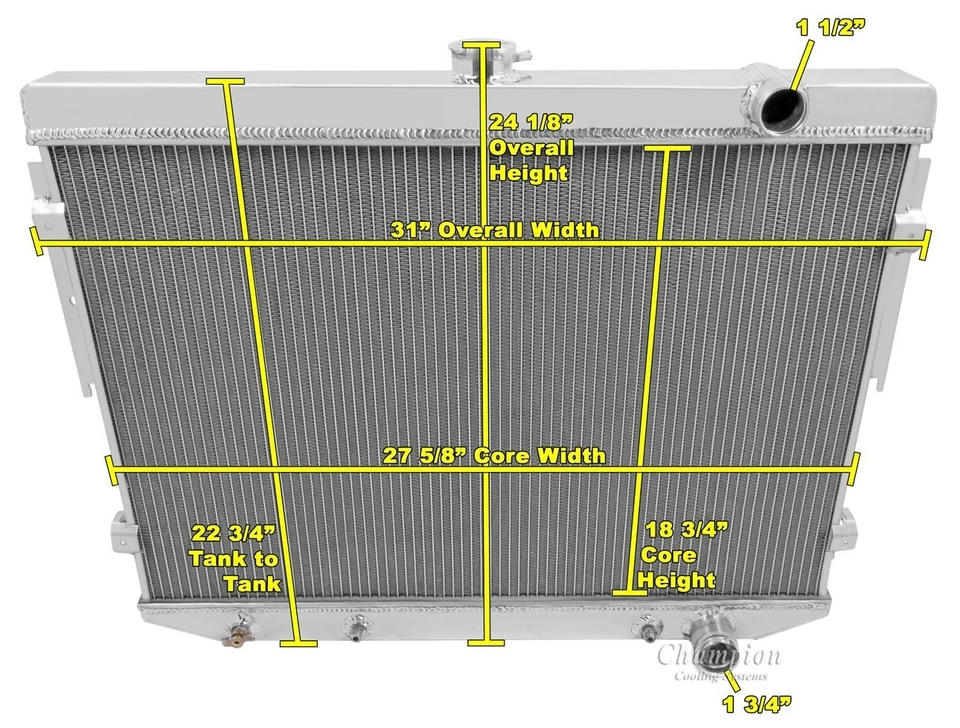 RADIADOR CHAMPION 3 FILAS ALUMINIO 73 74 75 76 77 78 CARGADOR DODGE BLOQUE GRANDE Foto 3 de 4