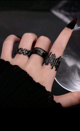 3pcs Adjustable Stainless Steel Black Gothic Decorative Rings Set - Picture 1 of 4