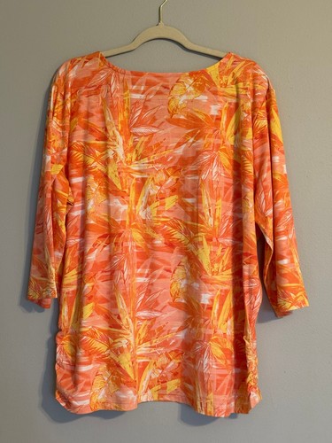 PALM GROVE WOMEN'S TOP. SIZE: 3X SPLIT NECK 3/4 SLEEVE ORANGE/YELLOW RHINESTONE - Picture 6 of 6