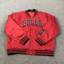 Chicago Bulls Jacket Mens XL Red Black NBA Basketball Quilted Snap Front Bomber