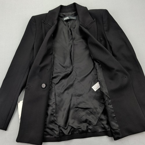 Zara Blazer Jacket Womens Small Black Double Breasted Gold Button Lined Tailored - Picture 6 of 15