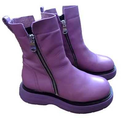 Free People Mara Zip Moto Combat Chunky Ankle Zipper Edgy PURPLE Lilac Boots 6.5