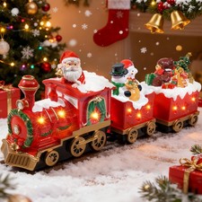 Christmas Table Decorations Indoor Train Figurines Small Santas Gift Train De...