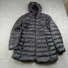 Eddie Bauer Coat Womens Large Black Hooded Down Mid Length Puffer Zip Jacket