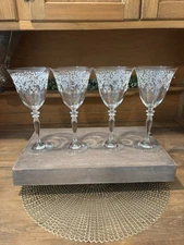 Set of 4 Pier 1 Versailles Scroll Water/Wine Goblets/Glasses  8 7/8" ~ NICE~