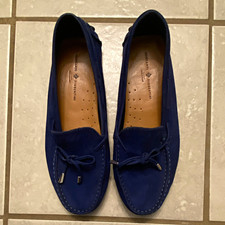 Mercanti Fiorentini Women’s Blue Suede Slip-On Loafer Flats Bow Round Toe 8M