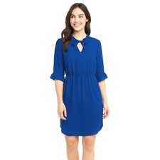 Banana Republic Fit And Flare Dress S Royal Blue Houndstooth Lined Keyhole Neck