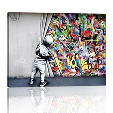 Banksy Graffiti Wall Art Behind The Curtain Classic Street Art Printing Color...