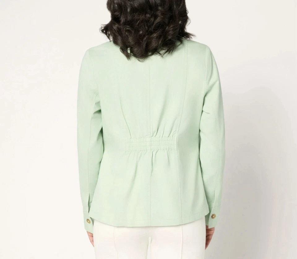 Blazer para mujer Joan Rivers Petite Signature sarga ceñida espalda en salvia - XXSP Foto 2 de 4