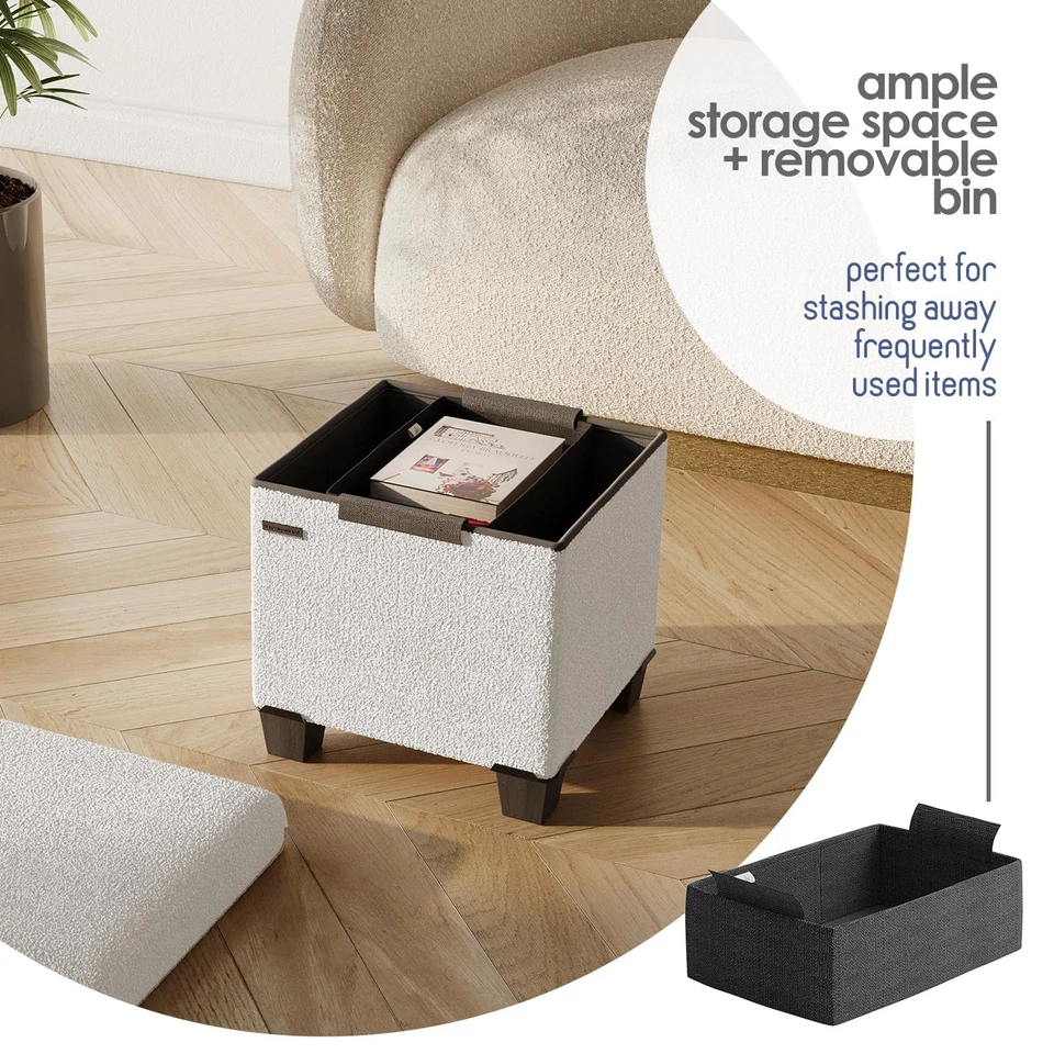 Ottoman with Storage for Living Room, 15 Inch Storage Ottoman Cube, Small Ott... - Image 2 of 4