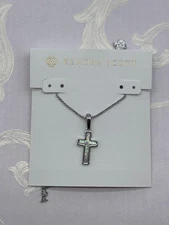 Kendra Scott Cross Silver Pendant Necklace in White Kyocera Opal