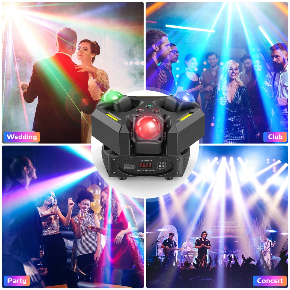 9 Beam 3 Head Moving Light Stage Light With Auto Sound Modes For Disco Party Bar - Image 4 of 4