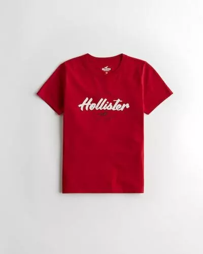 Hollister Women's Embroidered Logo Graphic Tee Red Size X-Small