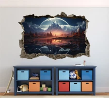 Moonlight Forest Wall Decal 3D AI Graphic Art Sticker Mural Vinyl Decor KW201