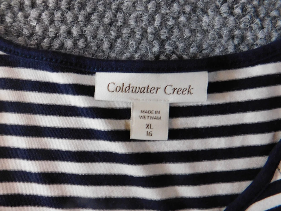 Coldwater Creek 女式衬衫特大号蓝色条纹弹力套头上衣 — 第 4/4 张图片