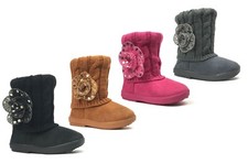 New Kids Boots Toddler Girls Cute Sequins Flower Fur Suede Knitting Shoes-2263