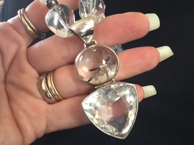 WOW ~ STARBORN CREATIONS ~ STERLING RUTIL & KLAR BERGKRISTALL QUARZ HALSKETTE