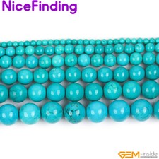 Natural Blue Turquoise Round Gemstone Beads For Jewelry Making Loose Beads 15"