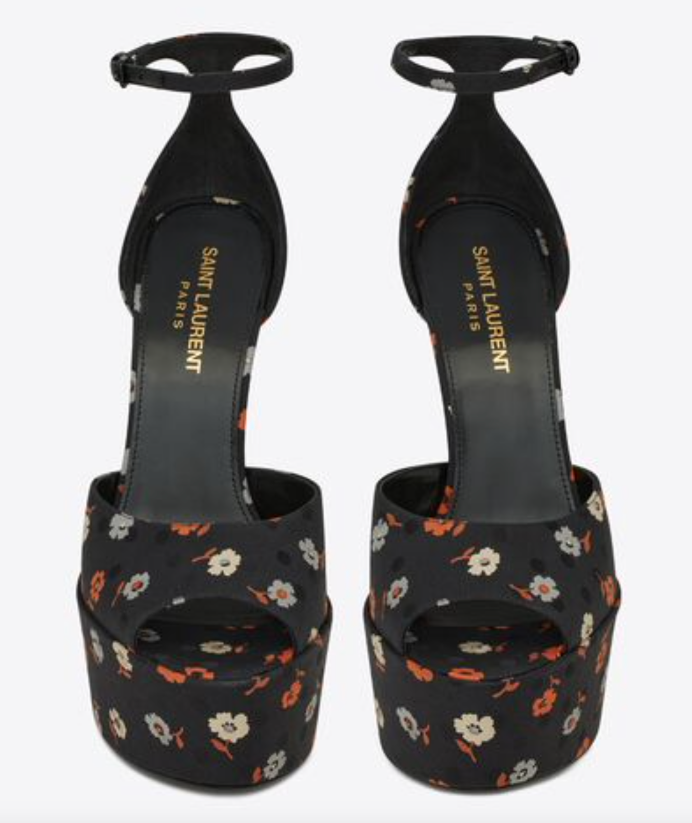 Nuovi con scatola Saint Laurent YSL Jodie sandali neri floreali a pois plateau décolleté 39 5