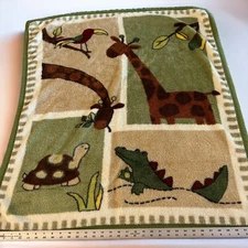 Kidsline Zanzibar Plush Baby Blanket Giraffe Alligator Turtle Bird Green Brown-