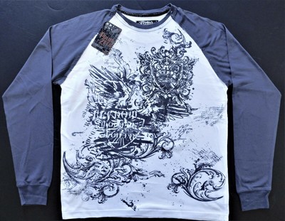 Point Zero Long Sleeve Grey White Crew Neck Graphic T Shirt 100 Cotton 806 Ebay
