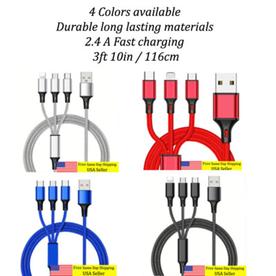 3 in 1 Charging cables for multiple devices iphon/android/camera/tablet/mp3/mp4