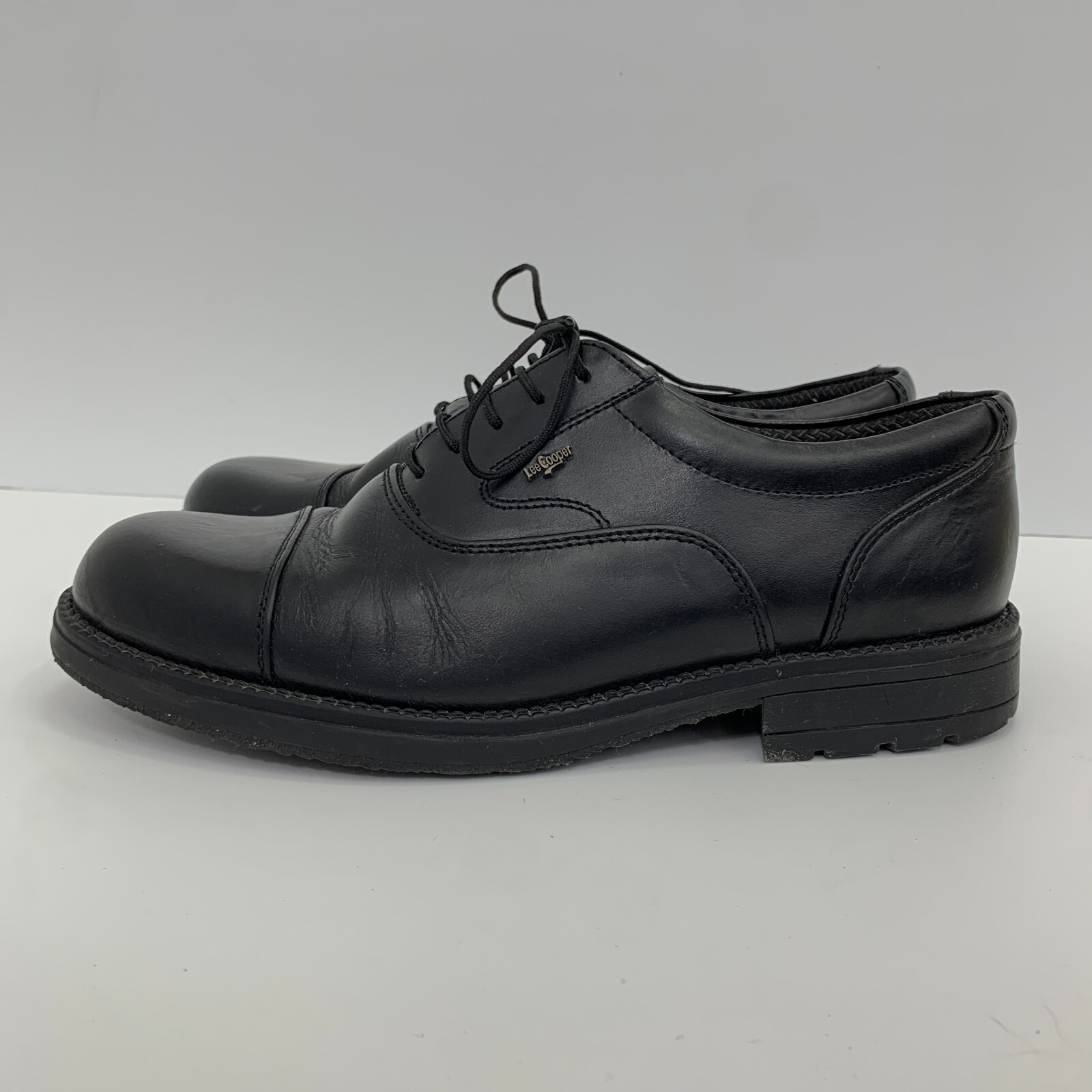 Lee Cooper Men Black Leather Round Toe Lace Up Flat Regular Formal