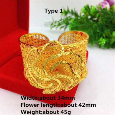 4 Types 24K Yellow Gold Plated Big Flowers Open Up Bangle Bracelet