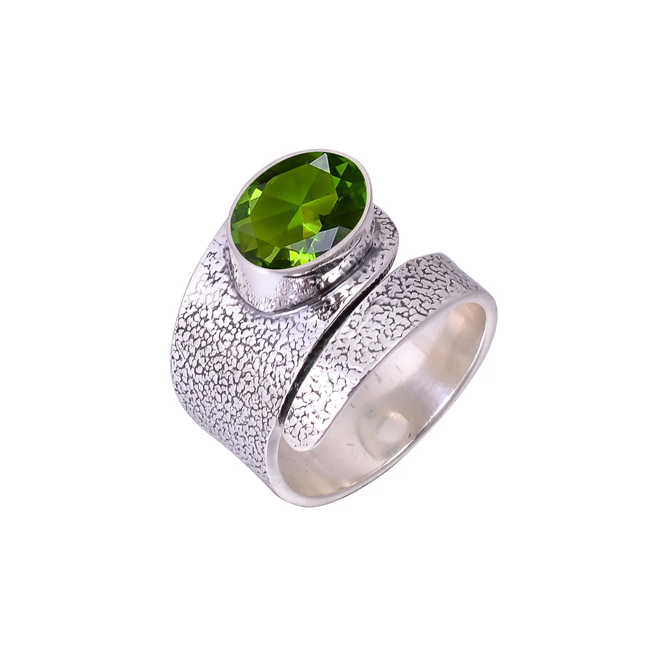 Anillo de diseñador de plata esterlina 925 maciza con piedras preciosas de peridoto increíble joyería V2475 Foto 3 de 4