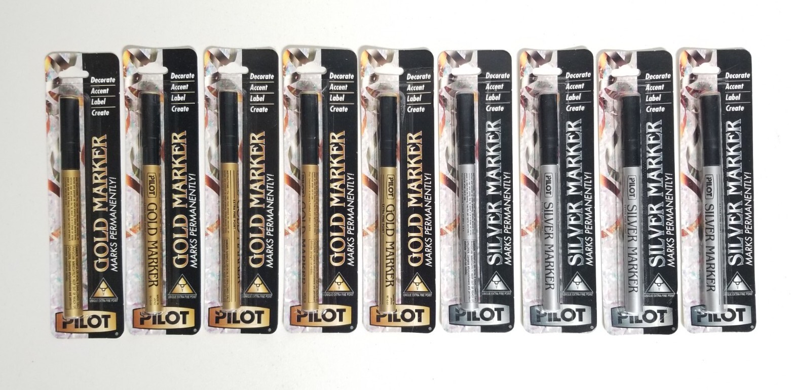 Pilot Gold Marker & Pilot Silver Marker Extra Fine Point Lot Of 9 ☆ New ☆