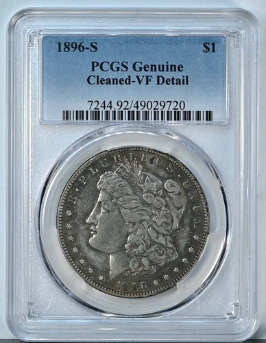 1896 S MORGAN Silver Dollar PCGS VF Detail Cleaned San Francisco Coin 7244 Wow