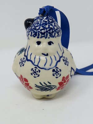 Original Boleslawiec Polish Pottery Wiza Santa Christmas Ornament Flowers