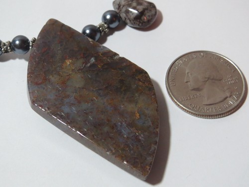Vintage Jasper Gemstone Drop Bead & Faux Gray Pearl Boho Necklace w/Pendant 19" - Picture 8 of 9