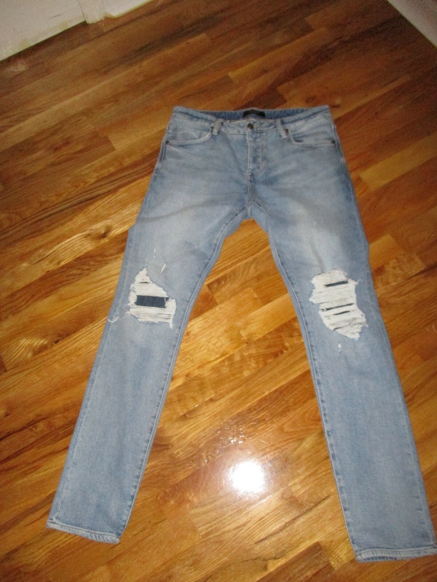 Men's NEUW Iggy Skinny Distressed Faded Blue Button Fly Jeans fits