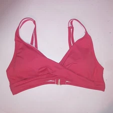 Lands End Swim Bikini Top Size 10 Coral Solid Twist Front Lightly Lined Wireless