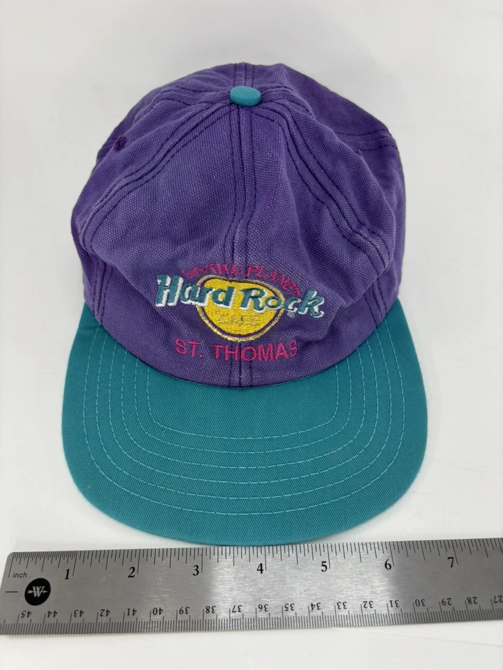 De colección Hard Rock St. Thomas Lona Bordada Snapback Púrpura Verde azulado Hecho en EE. UU. Foto 4 de 4