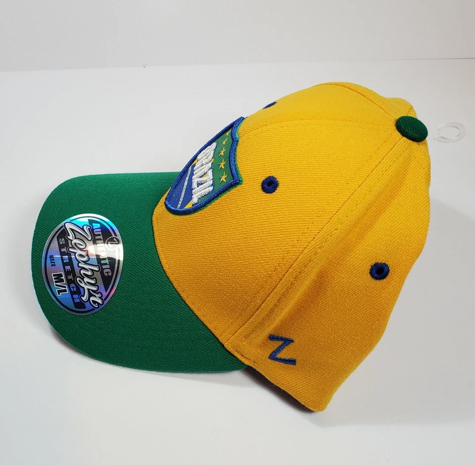 BRAZIL FUTBOL SOCCER ZEPHYR STRETCH FIT Z HAT CAP FIFA WORLD CUP NWT MED / LARGE - Image 2 of 4