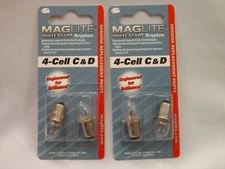 Two 2/pak (4 bulbs) Original NOS Maglite White Star 4 Cell C&D Flashlight Lamps