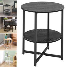 Small Round Coffee Table End Side Table Bedside Stand with Shelf Metal Frame New