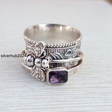925 Sterling Silver Statement Amethyst Spinner Handmade Woman Ring All Size SH57