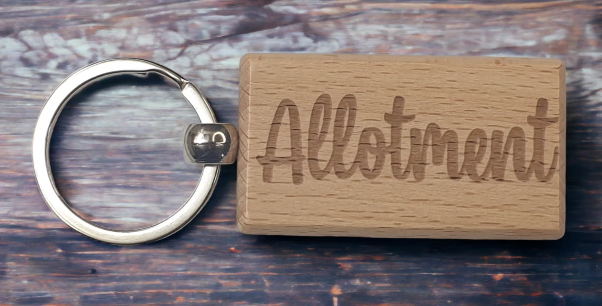 Allotment Keyring Gift Engraved Name Wooden Key Chain Novelty Gardener Present