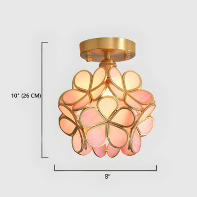 Tiffany Home Deco Floral Ceiling Lamp 1 Bulb Semi Flush Mount Light Brass Finish