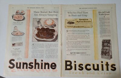 1924 Sunshine Hydtox Biscuits bon bons cookies with fruit store display ad