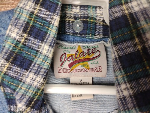 Y2K VINTAGE Jalate Denim Crop Vest W/ Detachable Flannel Neck USA S Cottagecore - Picture 4 of 9