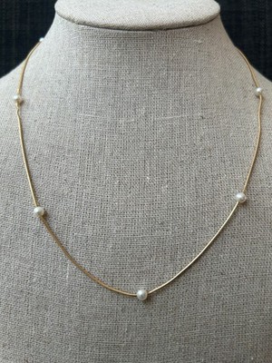 Massive 14K Gelbgold Schlangenkette mit Perlen 18'' L 4,5 g