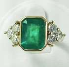 5.10 Ct Green Emerald Antique Art Deco Vintage Wedding Ring 14K  Yellow Gold FN