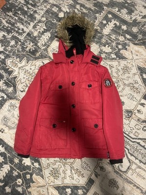 Phat Farm Weather Gear Jacket Mens XL Red Hooded Faux Fur Winter Parka Coat az1