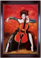 Quadro olio musicista con violoncello, violoncellista, quadro moderno dipinto ad olio F:60x90cm