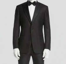 Giorgio Armani Men's Black Wool Satin-Lapel Tuxedo Suit Jacket Size 58R