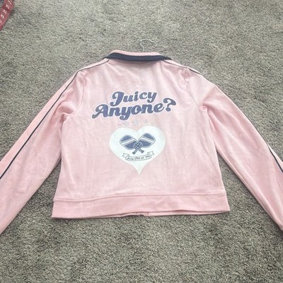 Juicy Couture Women's Pink Velour Full Zip Collared Track Jacket XL